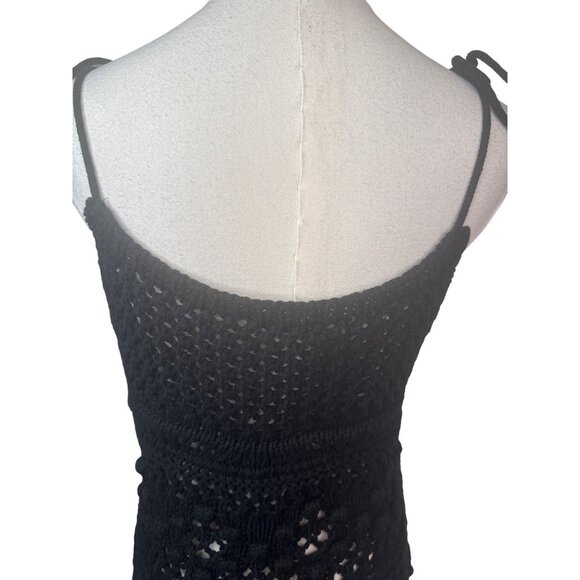 ZARA Black Small Crochet Knit Cotton Tank Top With Adjustable Tie Straps - Picture 9 of 12